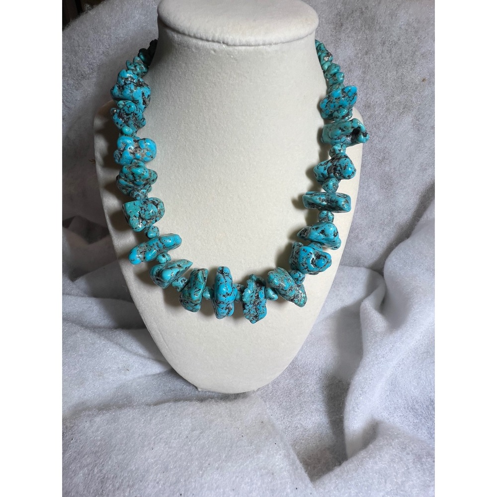 VTG Chunky Turquoise Nugget Necklace Native American Navajo Southwestern Boho